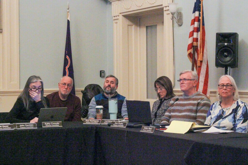 Finance Committee members listen to a capital planning presentation from Assistant Chief Financial Officer Ryan Ferrara. Photo: Dakota Antelman/The Acton Bridge