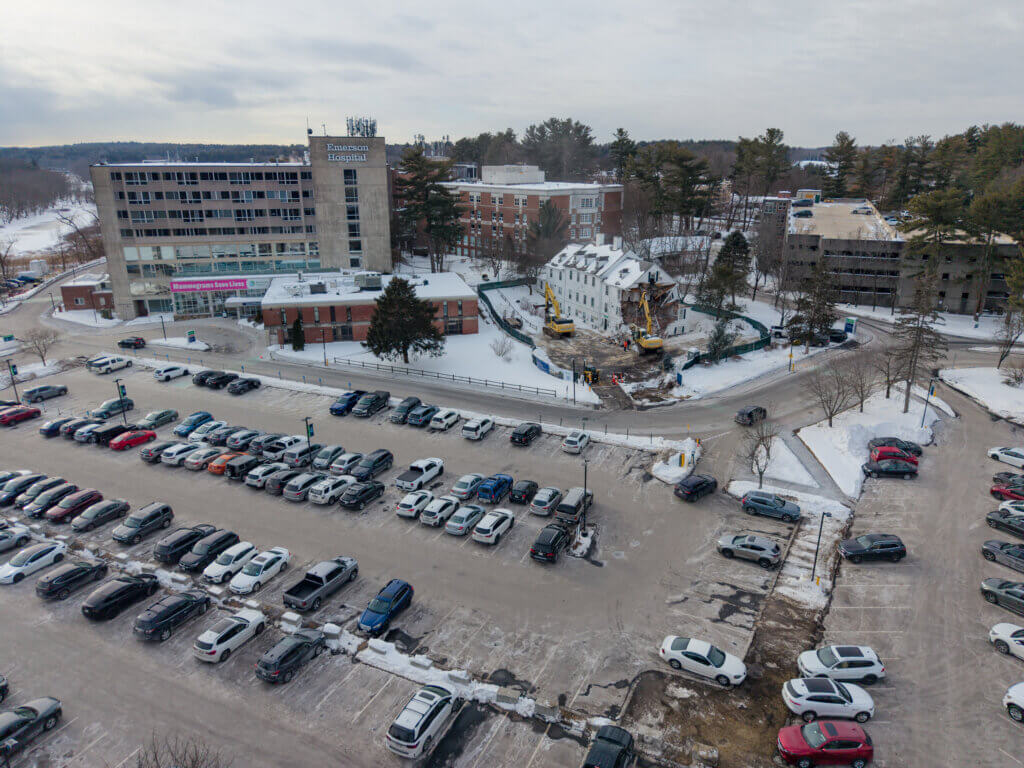 The Emerson campus as seen from above during demolition of the White House. Photo: Carl Calabria/The Acton Bridge