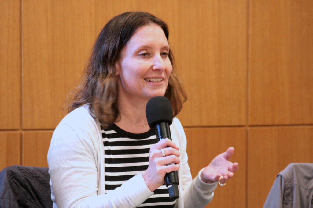 Select Board candidate Elizabeth Akehurst-Moore speaks during a March 26 DEI Commission forum. Photo: Dakota Antelman/The Acton Bridge