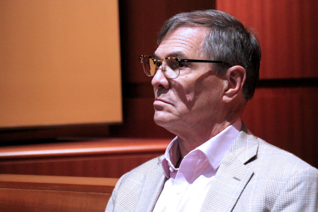 Estabrook defendant Neil Rasmussen waits for oral arguments to begin before the Supreme Judicial Court in Boston. Photo: Dakota Antelman/The Acton Bridge