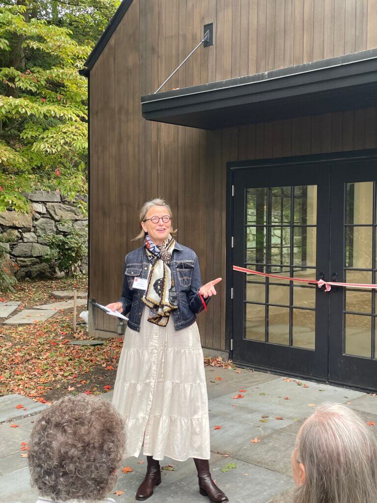 Acton Art Executive Director Kate James thanks supporters of the Art Barn project at its opening ceremony. Photo by Alden Parker