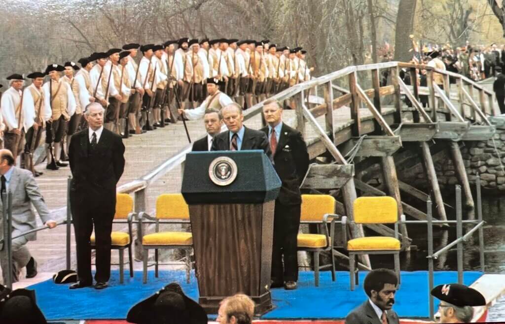 Then-President Gerald Ford at Old North Bridge in 1975. Photo by William Wheeler Anderson, courtesy of Ken Anderson