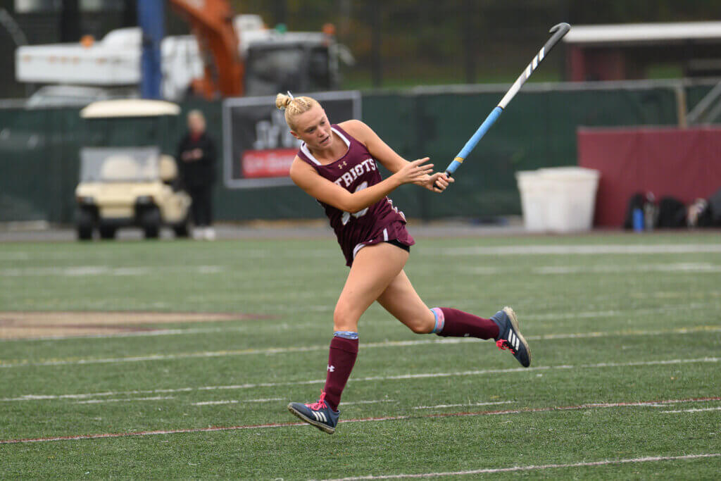 Lindsay Cain unleashes a rocket against Westford Academy on October 13. Cain scored twice in the game. Photo by David Clancy
