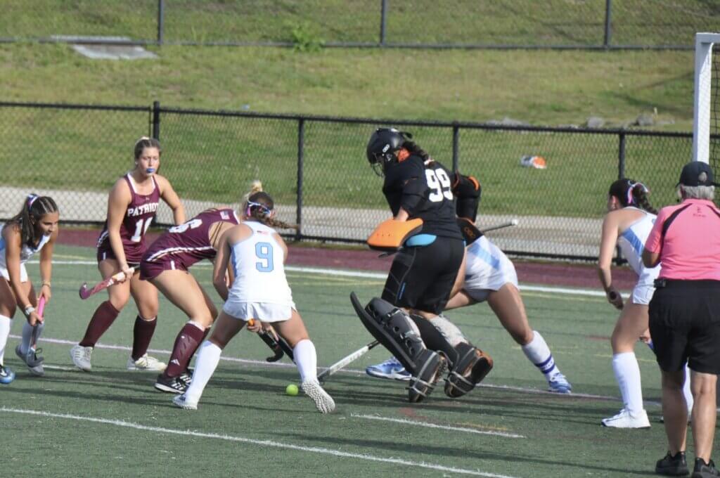 Goalie Lexie Ramirez stifles another Franklin foray. Photo by David Clancy