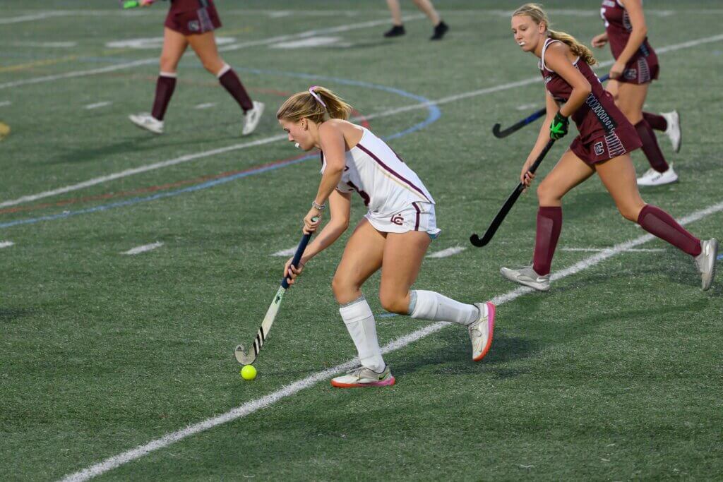 The Pats’ Ada Bridgman drives into Chelmsford territory. Photo by David Clancy
