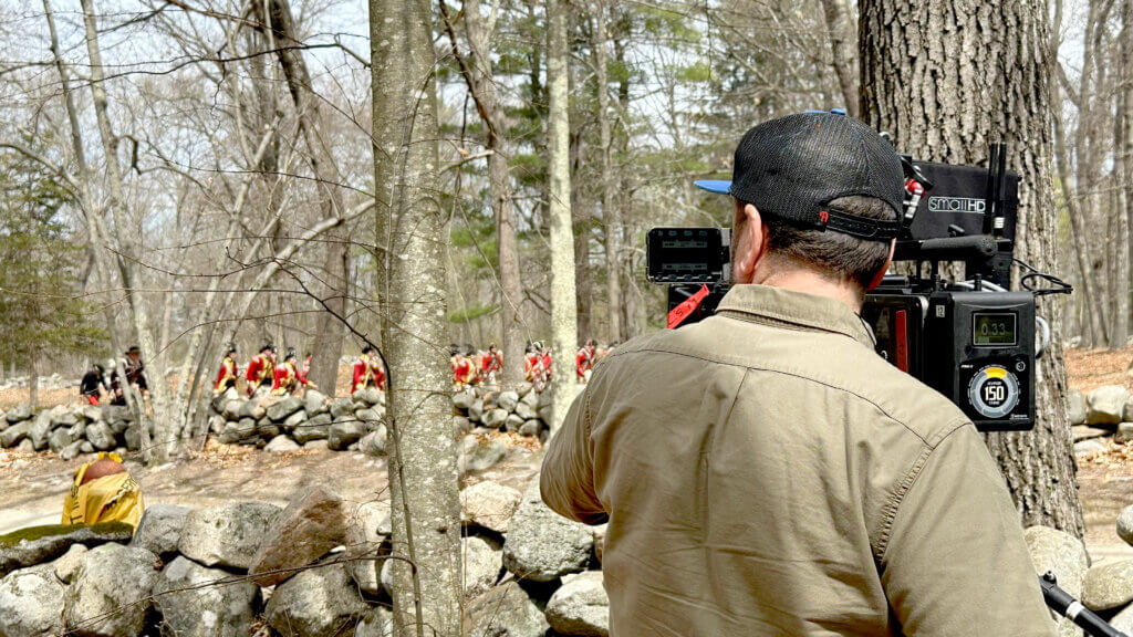 Cinematographer Antonio Rossi filming at Minute Man National Historical Park. Photo by Shyala Jayasinghe/Florentine Films