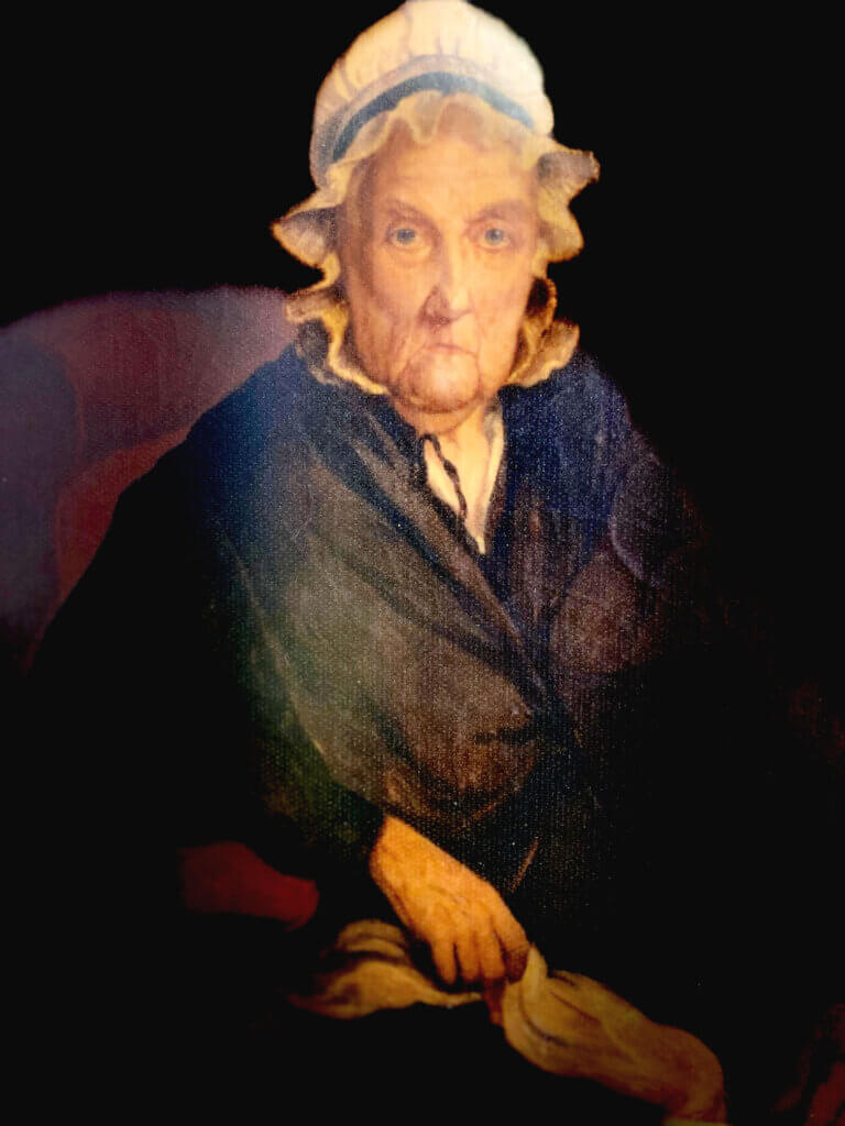 “Portrait of Hannah Davis, Widow of Captain Isaac Davis” by J.L. Lansing, 1840, on display at the Acton Memorial Library. Hannah Davis died at 95. Photo by Margaret Carroll-Bergman