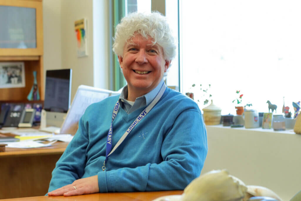 Matthew Lucey said he never sits at his desk and opted not to sit for a photo there because “that’s not where people usually see” him. Photo: Trace Salzbrenner/The Acton Bridge