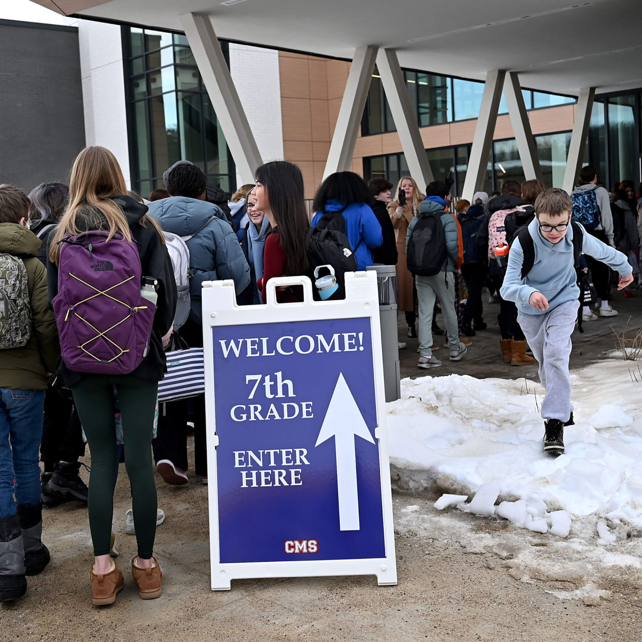 Acton seventh graders enter Acton Middle School.