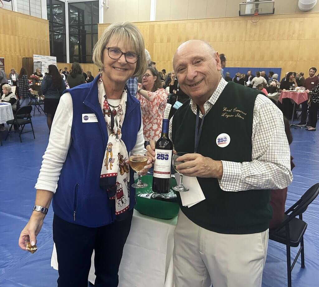 Andrea Roessler, member of the Acton Chamber board and Taste of Acton planning committee, and Joe Saia, co-sponsor of the event and owner of West Acton Wine & Spirits, at the 2024 Taste of Acton. Courtesy photo