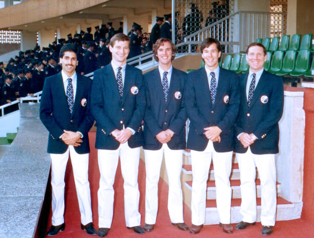 John Nimick (second from right) with his teammates during the 1985 Men's World Team Squash Championships. Courtesy photo
