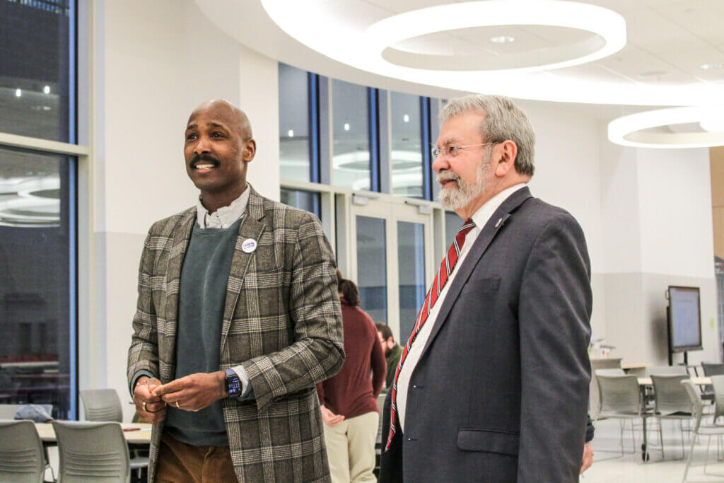 State Rep. Carmine Gentile, right, with then-Concord250 Executive Committee Co-Chair Rob Munro during an event planning meeting. Photo: Dakota Antelman/The Acton Bridge