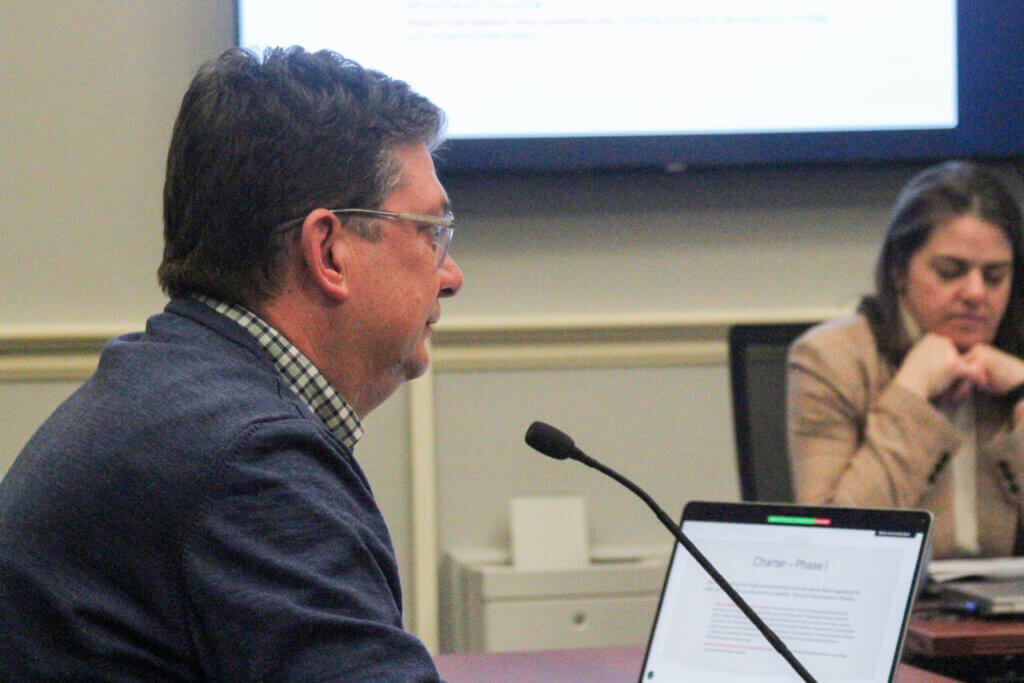 Land Use Working Group co-Chair Sven Weber presented subcommittee recommendations to the Select Board last week. Photo: Dakota Antelman/The Acton Bridge