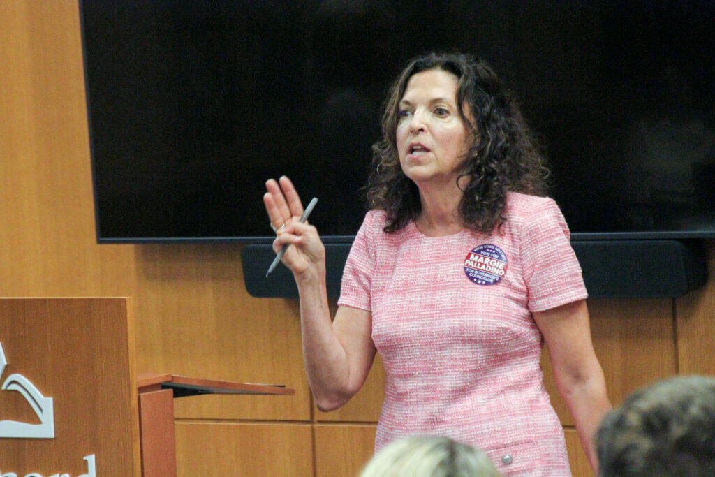 Governor’s Council candidate Margie Palladino spoke at an August 10 event in Acton. Photo: Dakota Antelman/The Acton Bridge