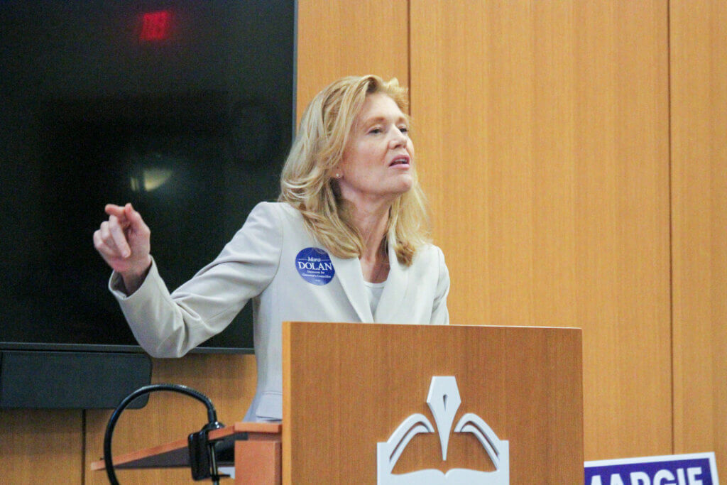 Governor’s Council incumbent Mara Dolan spoke to Democrats from Acton and several other Massachusetts communities at an August 10 event. Photo: Dakota Antelman/The Acton Bridge