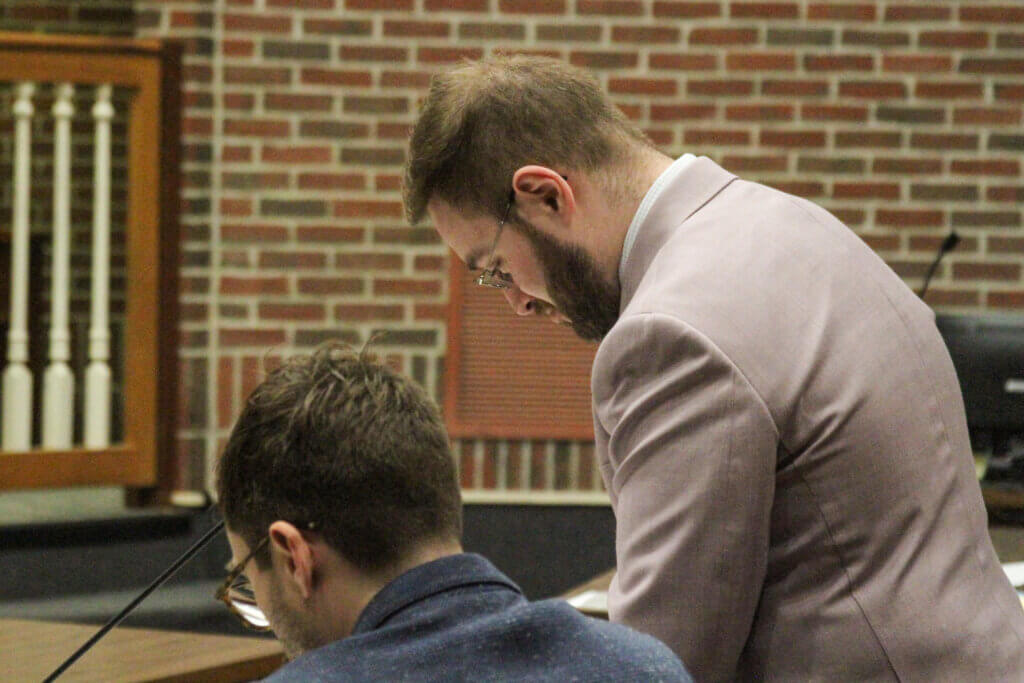 Assistant District Attorney Leon Rotenstein organizes his notes in Acton District Court. Photo: Dakota Antelman/The Acton Bridge