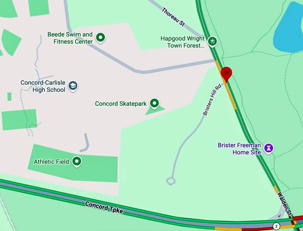 The crash occurred at Walden Street and Bristers Hill Road. Image via Google maps