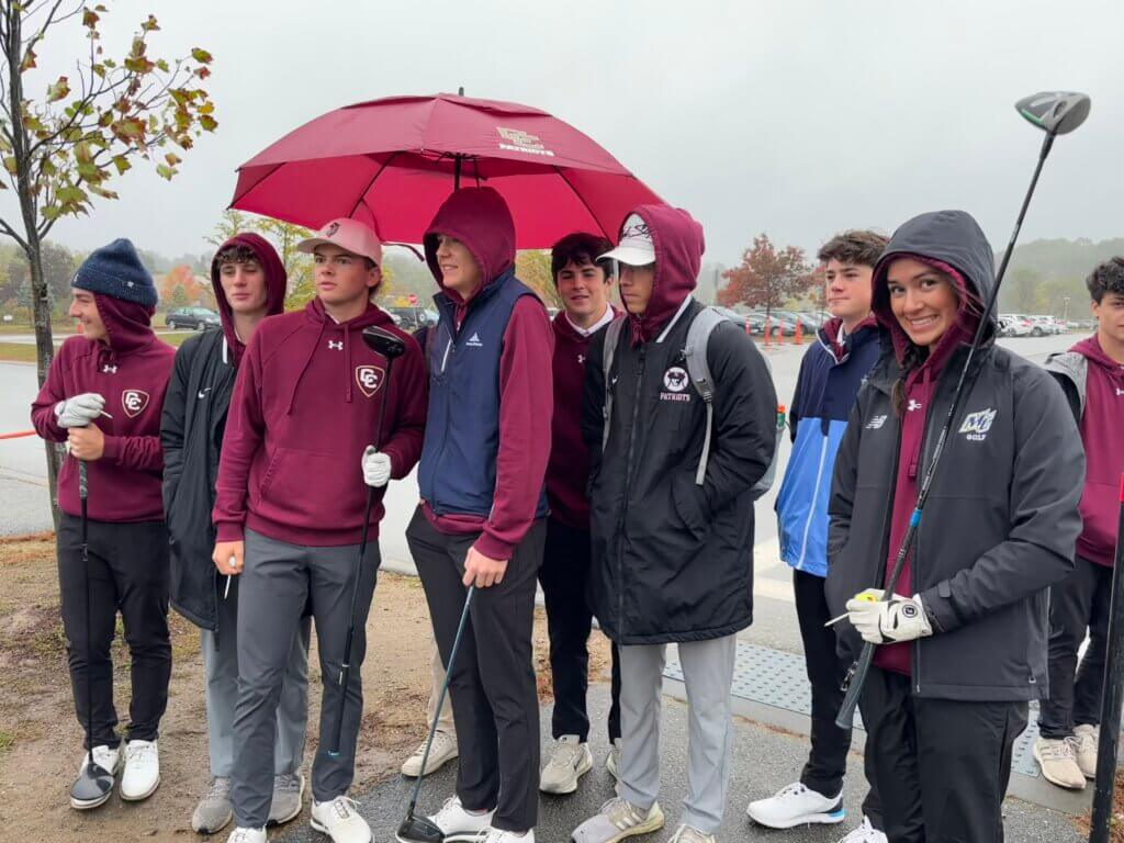 The Acton-Carlisle golf team (left to right): Joe Grasso, Fox Anderson, Glen Murdough, Jake Erston, Fisher Tibbitt, Calvin Anderson, Jake Jones, Sophie Redmond, and Evan Koder. Photo by Carl Sweeney