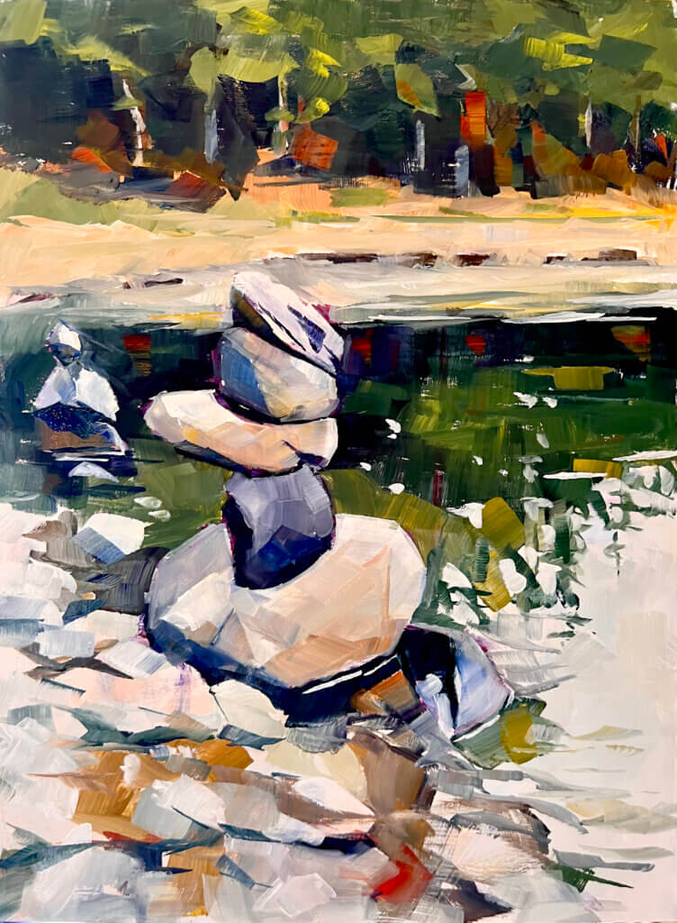 “Cairns on Stone,” by Laurie Engdahl, one of 130 images by local artists in the West Acton Art Loop. Courtesy photo