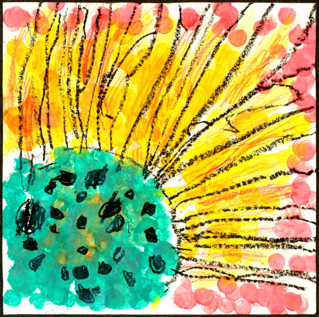 Seven-year-old Eme de Lench’s “Sunflower Fingerprint’ is among the Loop pieces by younger artists. Courtesy photo
