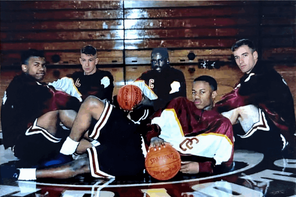 Mike Johnson, Sam Presti, Keenan Smith, and Sam Gardella, with Anthony Halls in front, played for Acton-Carlisle in the 1990s. Courtesy photo