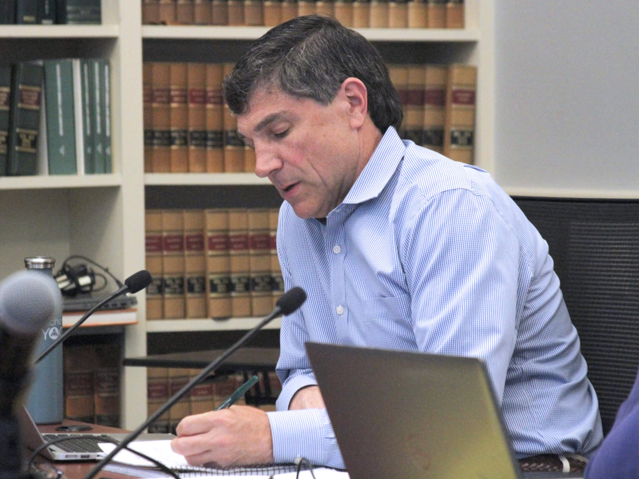 Select Board member Cameron McKennitt takes notes during a May 19 meeting. Photo: Dakota Antelman/The Acton Bridge