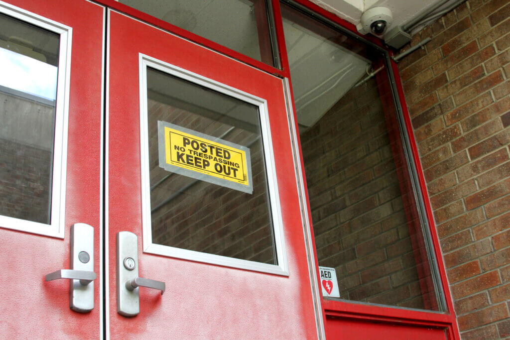 The shuttered Peabody School has been the site of minor vandalism since students last walked its halls in February. Photo: Dakota Antelman/The Acton Bridge