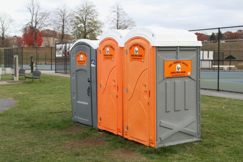 A concrete amenities building would replace an existing trio of portable toilets on the CCHS campus. Photo: Dakota Antelman/The Acton Bridge