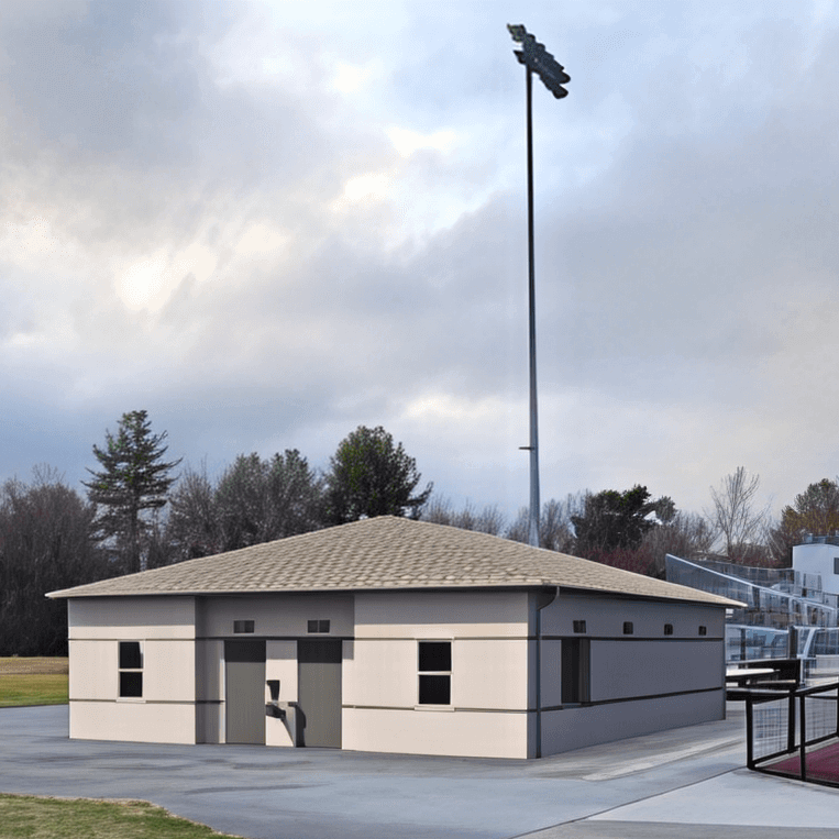 A rendering of the proposed amenities building at the high school. Image via Town of Acton