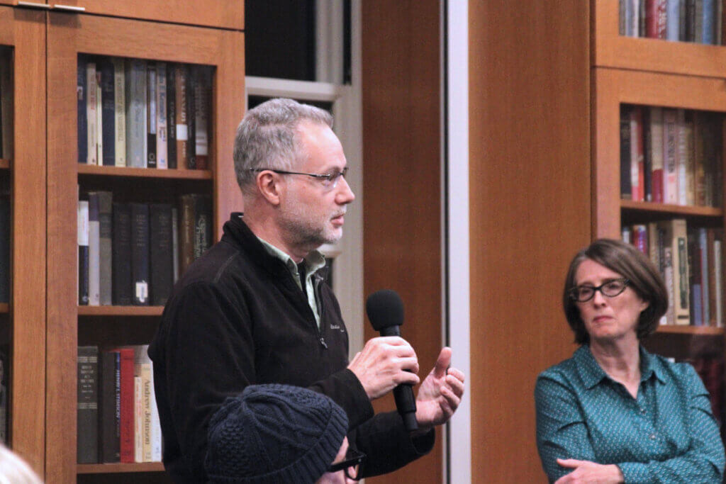Select Board member Mark Howell speaks during a January 29 commercial development forum. Photo: Dakota Antelman/The Acton Bridge