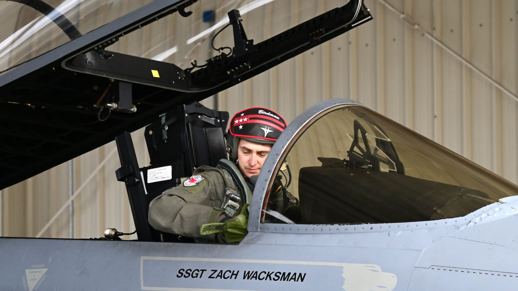 Alex Ostrom gets settled in his jet before a flyover at Gillette Stadium. Photo courtesy of Andrew Ostrom