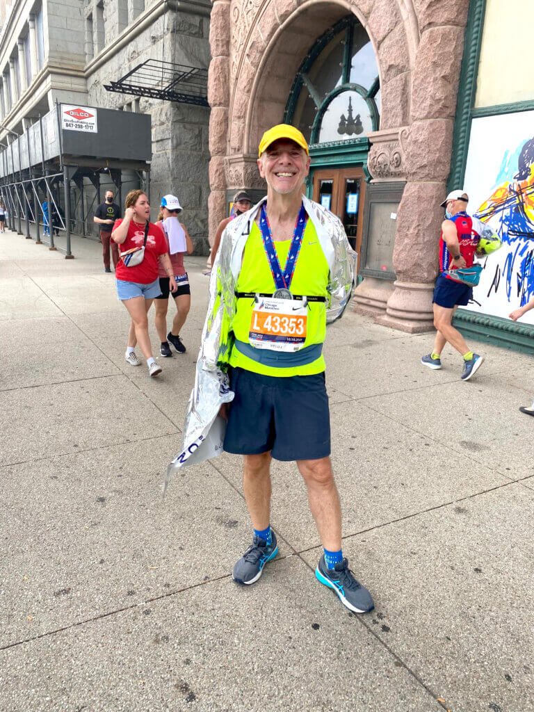 Eugene Delsener after running the 2021 Chicago Marathon. 