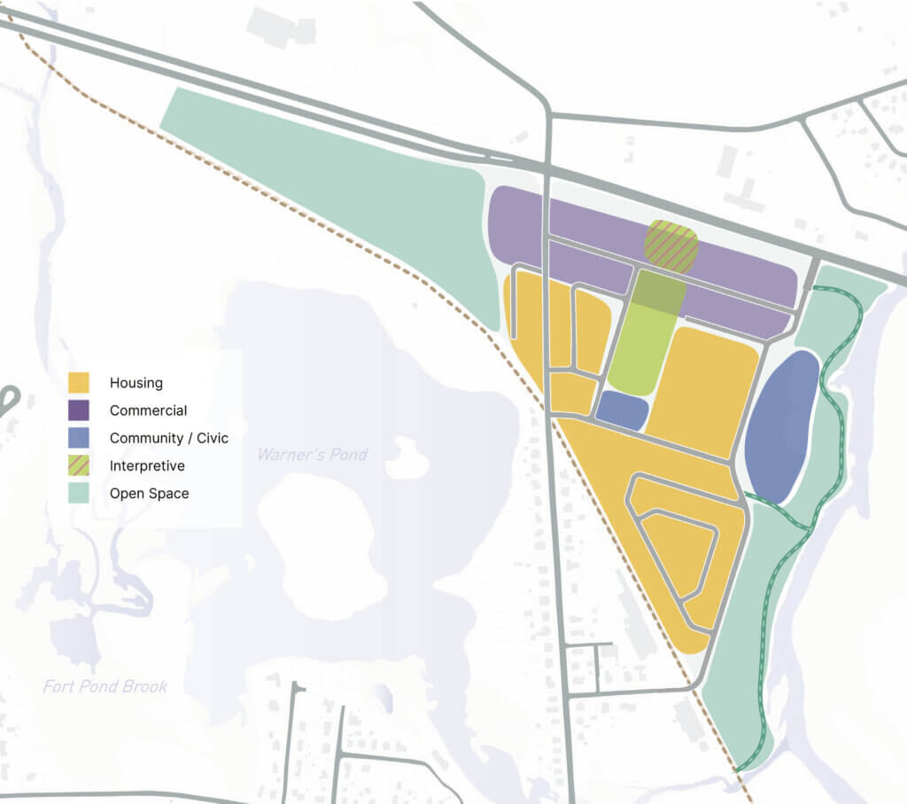 A favored vision among residents calls for mixed-use development at the former MCI-Acton prison site. Image via Agency Landscape + Planning