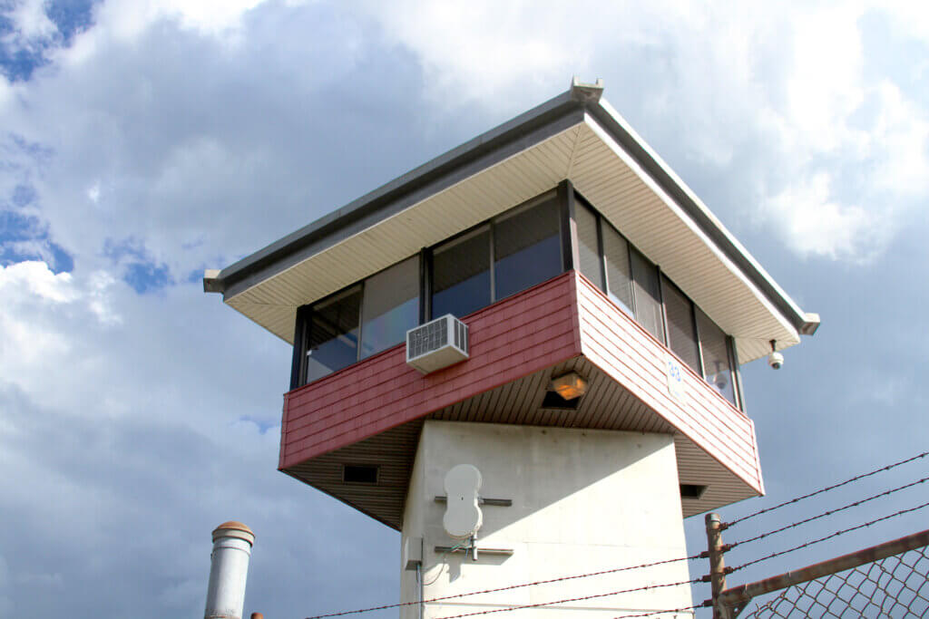 A new consultant report suggests MCI-Acton watch towers could be reinterpreted as a “sustainability feature, art installation, or gateway element.” Photo: Dakota Antelman/The Acton Bridge