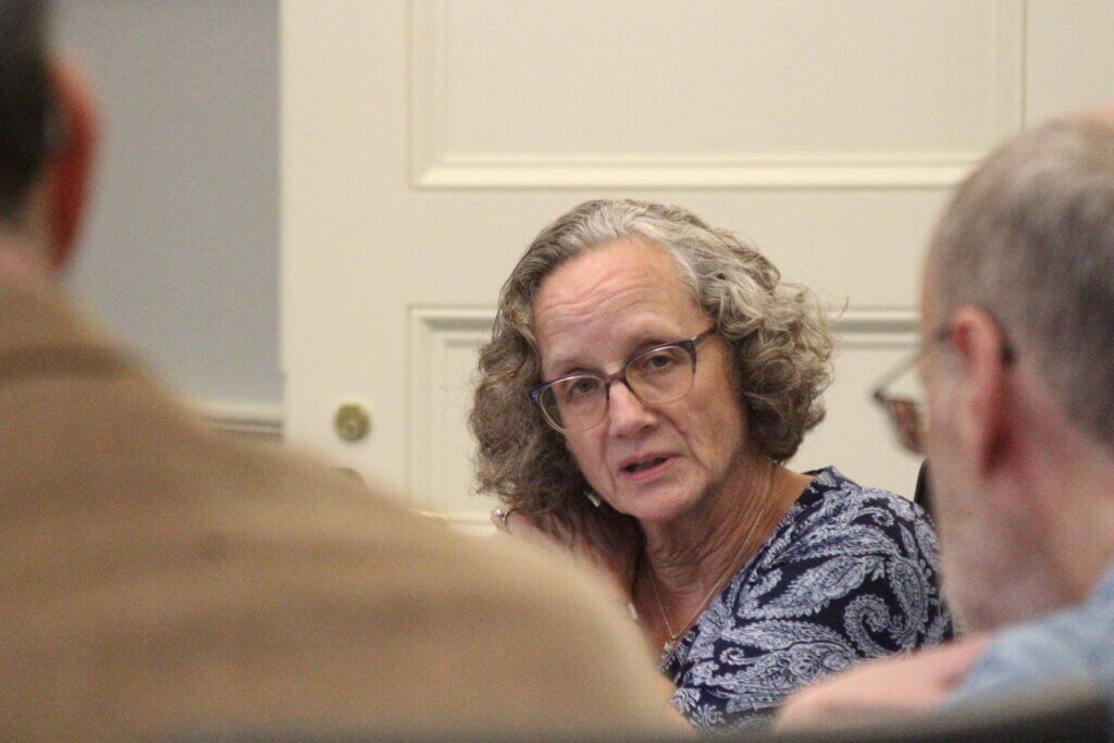 Select Board Chair Wendy Rovelli addresses colleagues during a recent meeting of the MCI Acton Master Plan Committee. Photo: Dakota Antelman/The Acton Bridge
