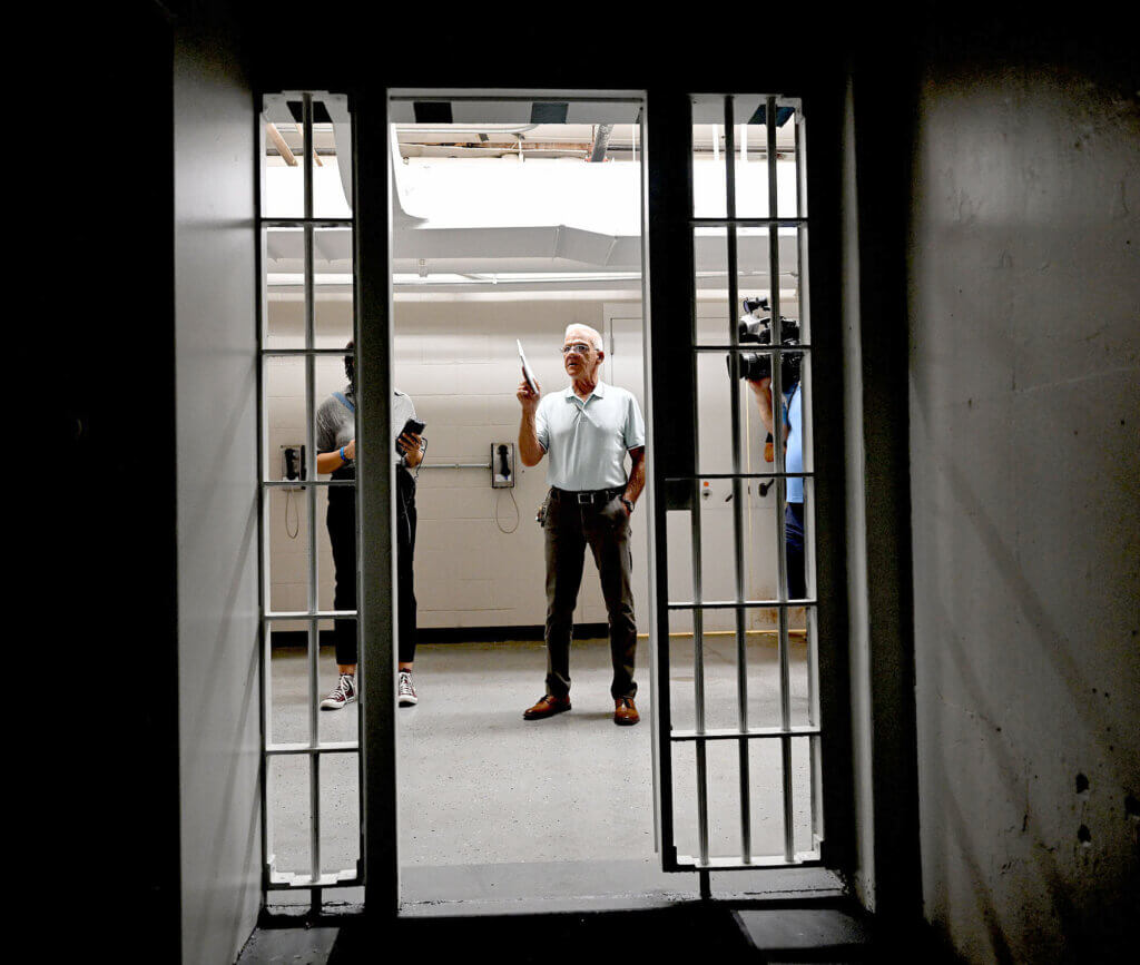 Jean Parent, a 41-year veteran employee at MCI-Acton, talks about his experiences during a tour of the recently closed MCI-Acton prison, July 17, 2024. Parent still remembers the day in 1988 when Mother Teresa of Calcutta famously visited the prison. Ken McGagh for The Acton Bridge