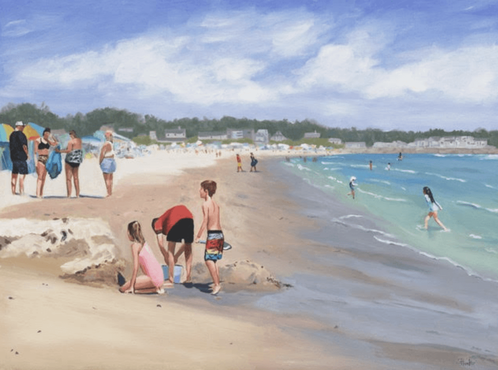 Lucinda Hamilton uses old photographs as references in her paintings, including this one of a beach in Rockport. Courtesy photo