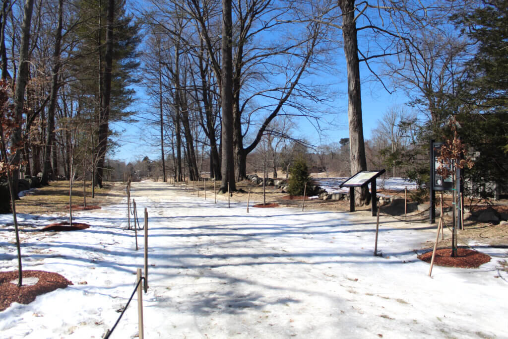 Snow and ice still covered the path toward Old North Bridge Monday, roughly two weeks after a Minute Man National Historical Park employee was fired in a larger purge of National Park Service staff. Photo: Dakota Antelman/The Acton Bridge