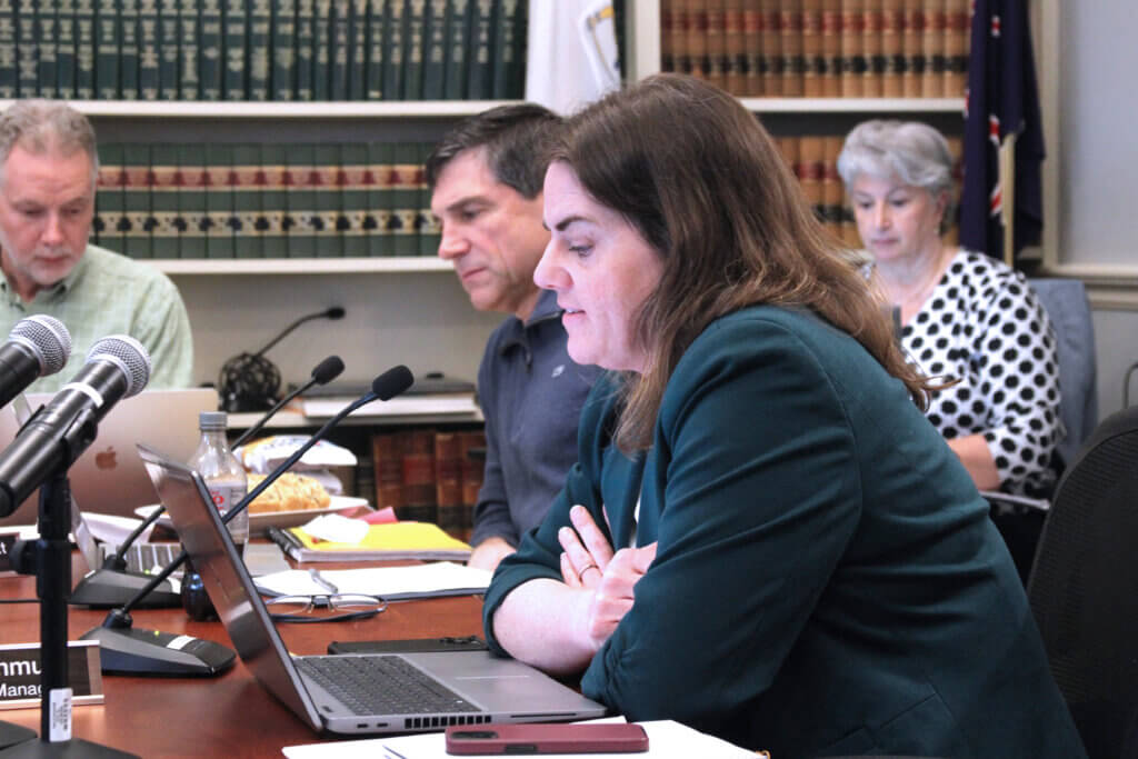 Deputy Town Manager Megan Zammuto speaks during a March 17 Select Board meeting where she outlined bike share plans under a three-year state grant. Photo: Dakota Antelman/The Acton Bridge
