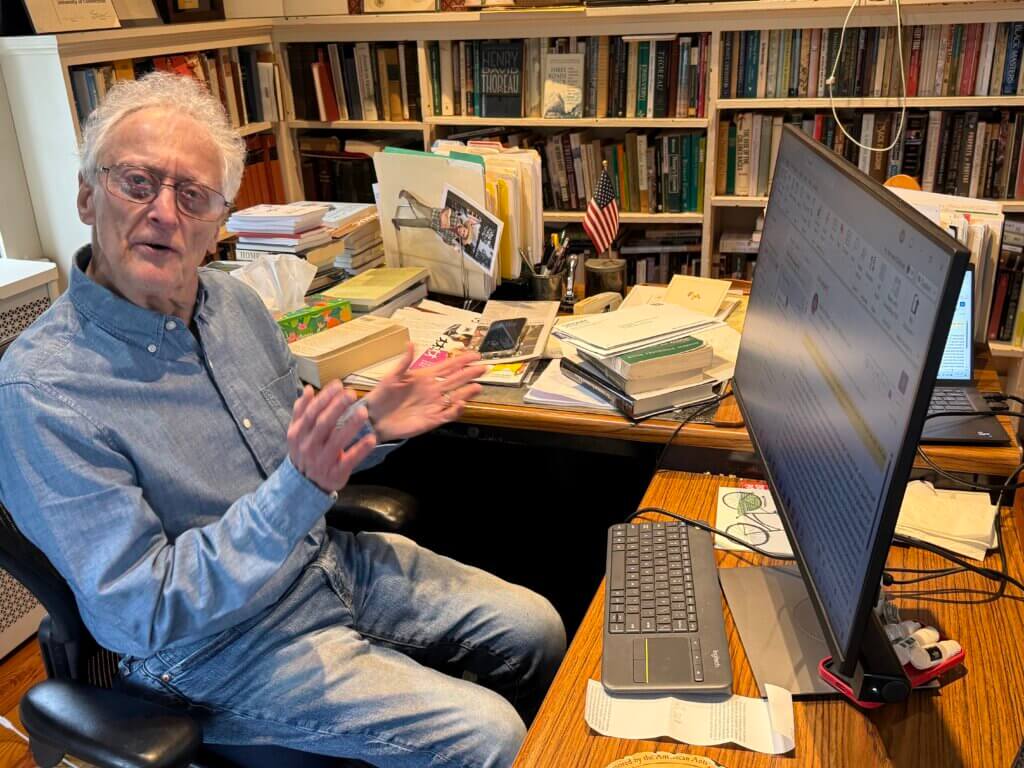 Gross at his desk in his 18th-century home, where he writes about Acton history. Photo by Laurie O’Neill