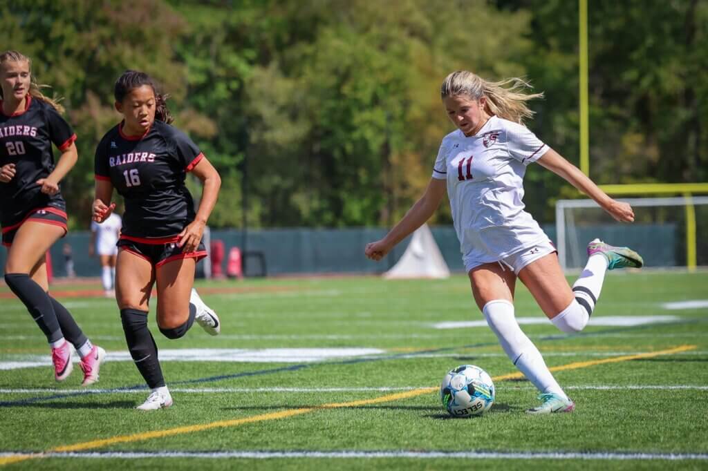 The Patriots’ Emmy O’Donnell winds up. O’Donnell scored twice to lead the CCHS offense. Photo by Janel Apuna