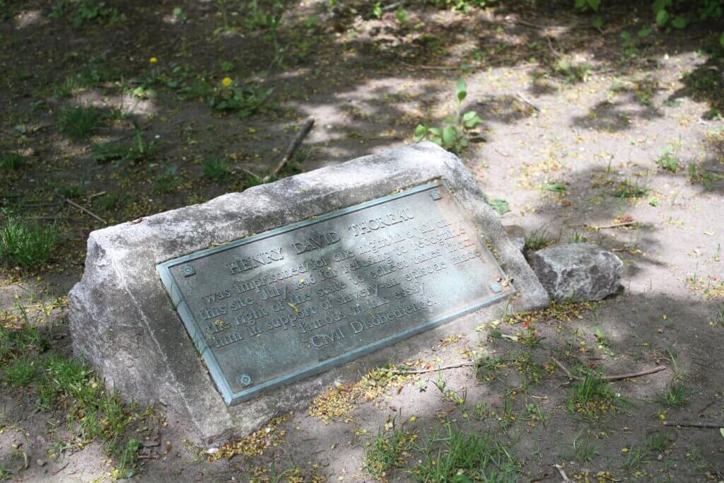 A plaque recognizes the night Henry David Thoreau spent in jail for refusing to pay taxes in a protest against slavery. Photo: Dakota Antelman/The Acton Bridge