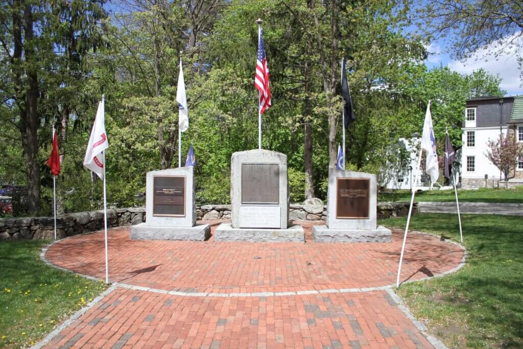 Existing memorials in Acton’s Monument Square honor service members killed in wars throughout U.S. history. Photo: Dakota Antelman/The Acton Bridge