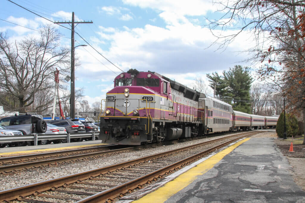 A Commuter Rail train pulls into Acton’s Thoreau Depot station. Photo: Dakota Antelman/The Acton Bridge