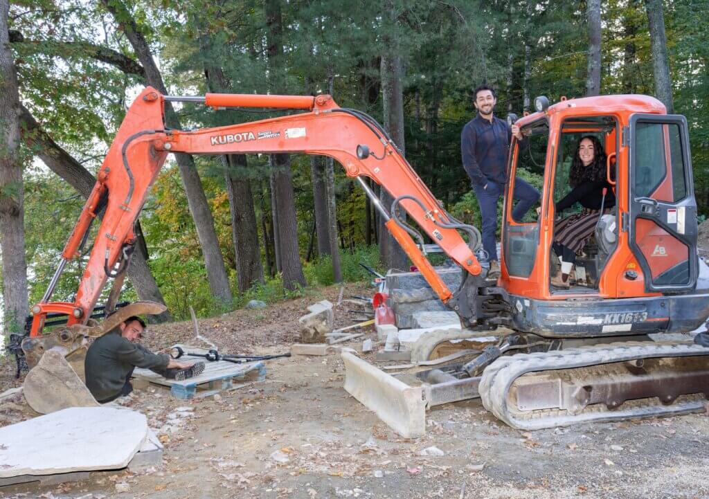 Frequent visitors to the build site were our adult children, who all lent a hand with the work — although perhaps not so much in this photo.