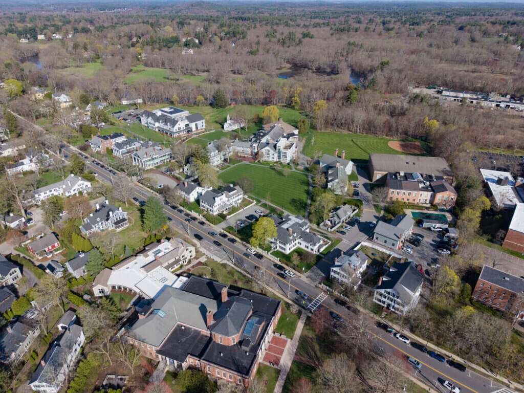 Acton Academy owns a swath of property on both sides of Main Street in Acton Center. Photo: Carl Calabria/The Acton Bridge