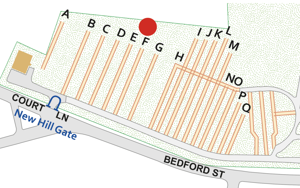 A town plot (marked in red) once used as a burial ground for people who could not afford private burials sits near better-known graves like those of George Minott and Alvin Pratt. Map via concordma.gov
