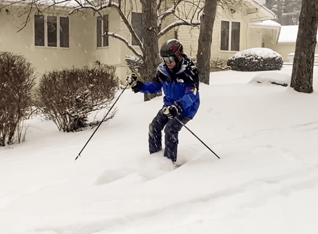 Chen “chasing vert” in his Acton backyard during the January 25 snowstorm. The vertical drop was 25 feet, and Chen said “every little bit counts.” Courtesy photo