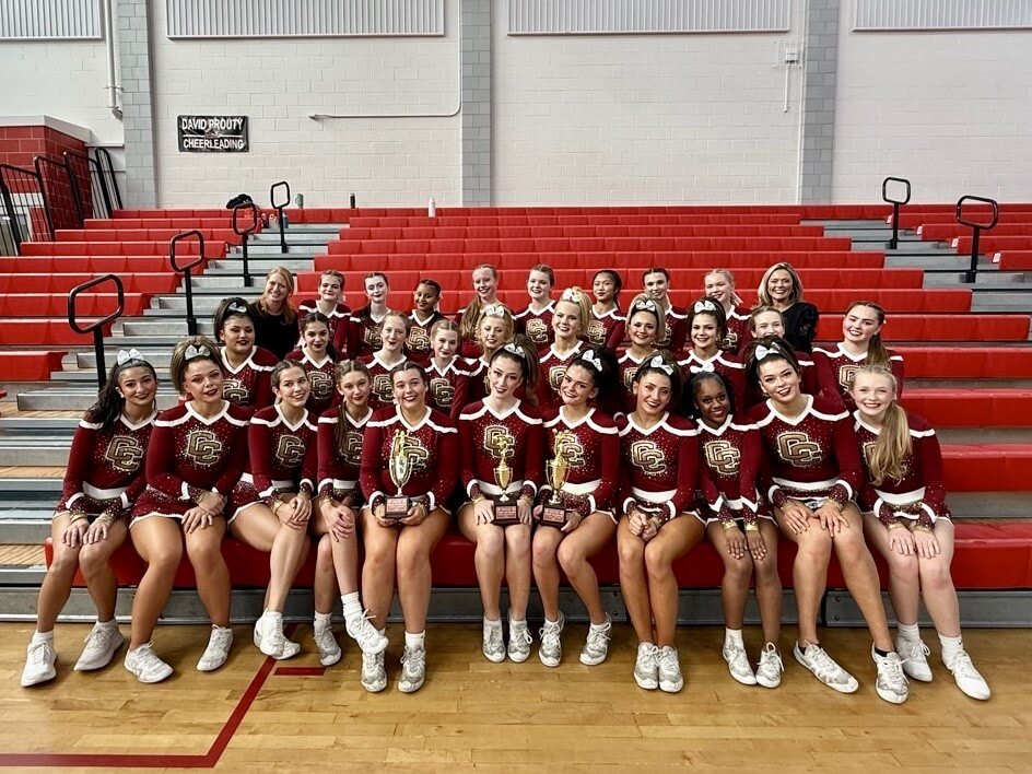 The Acton-Carlisle game day and performance cheer teams took first-place honors in their categories at the October 25 Shake the Bridge competition at Southbridge Middle/High School. CCHS also won for outstanding choreography. On October 26, the game day team placed second at the Hilloween Invitational at Shepherd Hill Regional High School. This Sunday starting at noon, CCHS hosts the Dual County League Championship and Patriot Invitational. Photo by Sarah Atwood