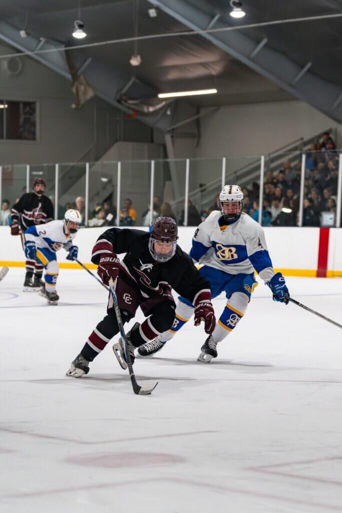 Declan Daley, who scored both CCHS goals, drives toward the net. Photo by Aiden Moroney